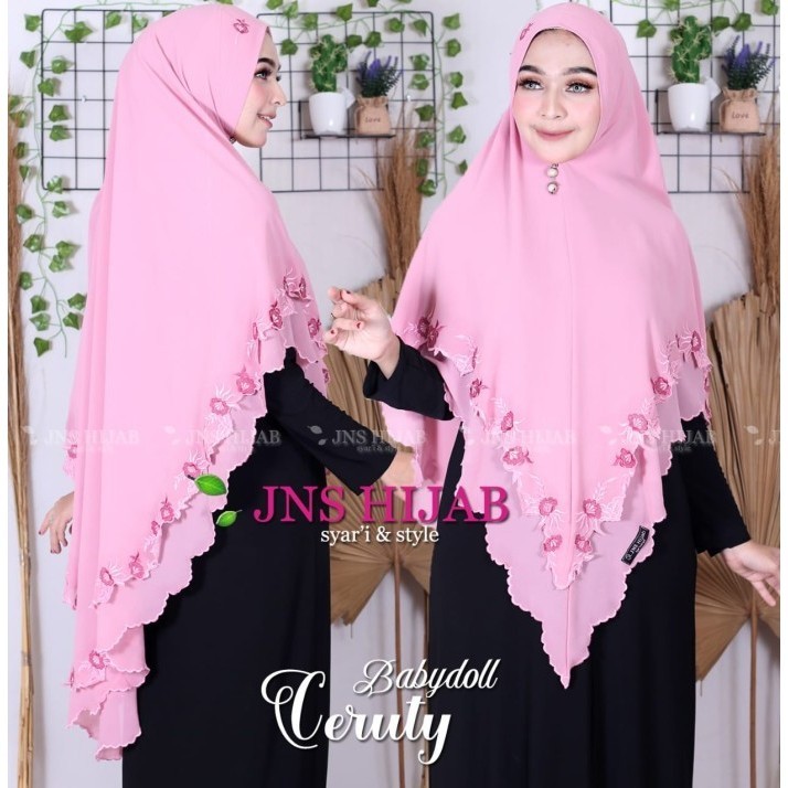 promo ✨ -Hijab Bordir/Jilbab Ceruty Babydoll Bordir 2 layer/khimar syari Bordir Butik series/kerudun