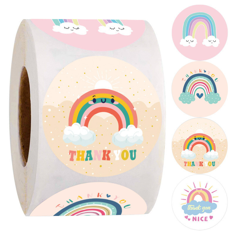 

100-500pcs Cute Sun Rainbow Clouds Round Cartoon Thank You Stickers for Gift Sealing Decor Kids Stationery Stickers Scrapbooking