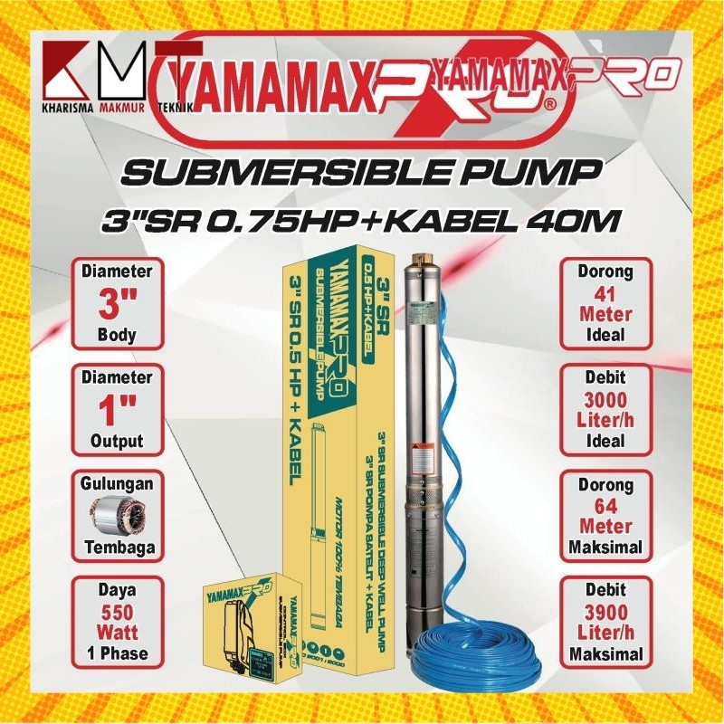 POMPA SUBMERSIBLE / POMPA SATELIT / SUBMERSIBLE PUMP 3" SR 0,75 HP + KABEL 30M 1 SET YAMAMAX-PRO