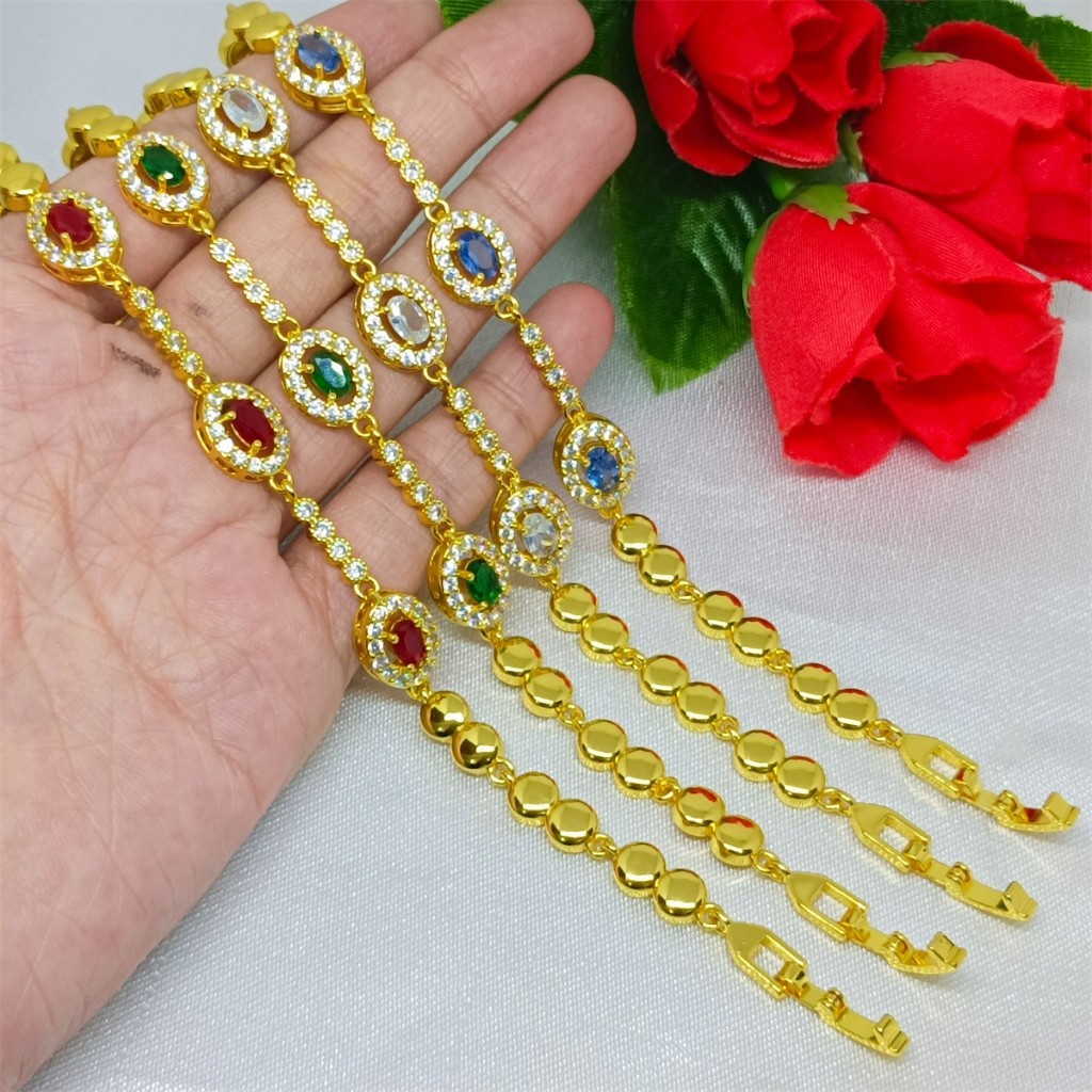 Gelang Rantai Batu Kristal Crystal Warna Warni Perhiasan Wanta Imitasi Batu Rodium Warna Berlapis Em