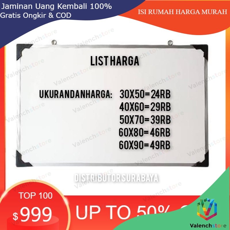 

Papan Tulis 30X50cm 2IN1 (bisa di pakai) Spidol dan Kapur Whiteboard / Blackboard Ukuran 30X50