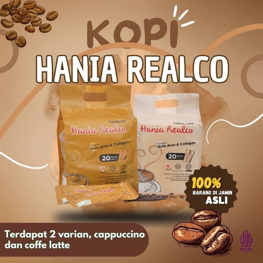 

TERMURAH HANIA REALCO LATTE & CAPPUCINO isi 10 - Minuman serbuk kopi dengan gula aren dan kolagen | Bisa Bayar COD - HNI HPAI BPOM PROIDUK DIJAMIN ASLI