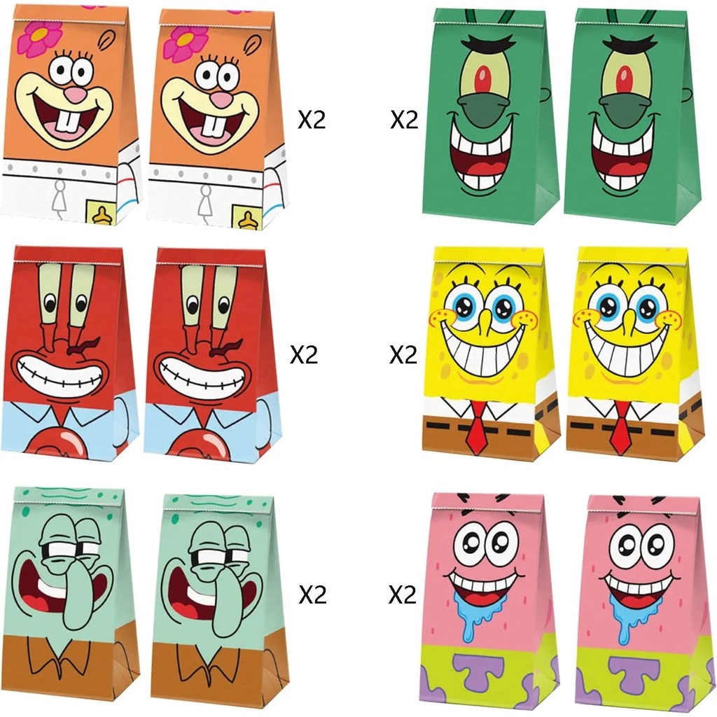 

12/60PCS Cartoon Sponge-Bob Birthday Party Decoration Bob Paper Gift Bag Candy Box Baby Shower For Kids Event Supplies Gifts