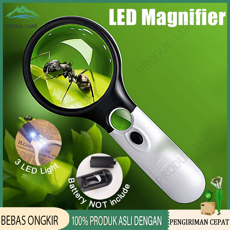 

3 LED Membaca Magnifying Glass Kaca Pembesar LED 2in1 Pembesar Dengan Lampu