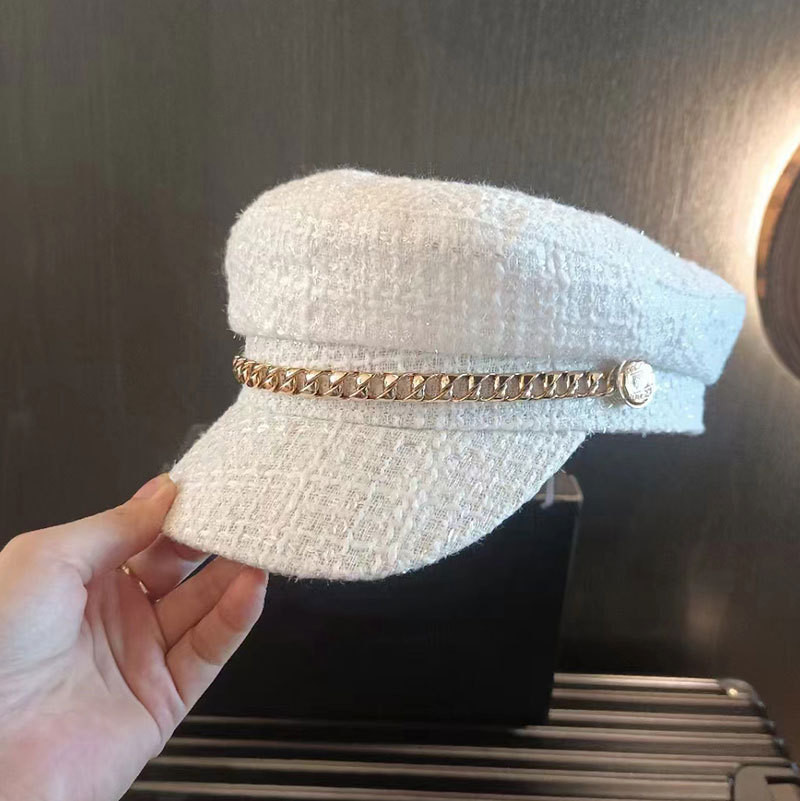 

British girl style flat top painter hat retro fashion small scented wool cap Korean newspaper hat marine cap girl