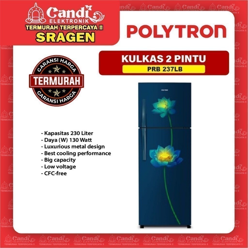 POLYTRON Kulkas 2 Pintu 230 Liter PRB 237LB