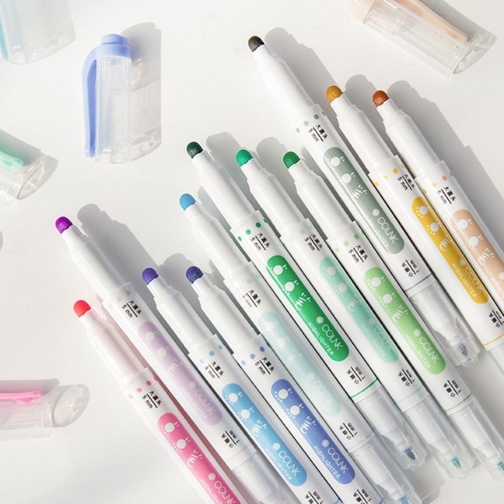 

6Pcs/Set Double Head Candy Color Dots Highlighter Set Fine Art Painting Note Marks Fluorescent Pen Set