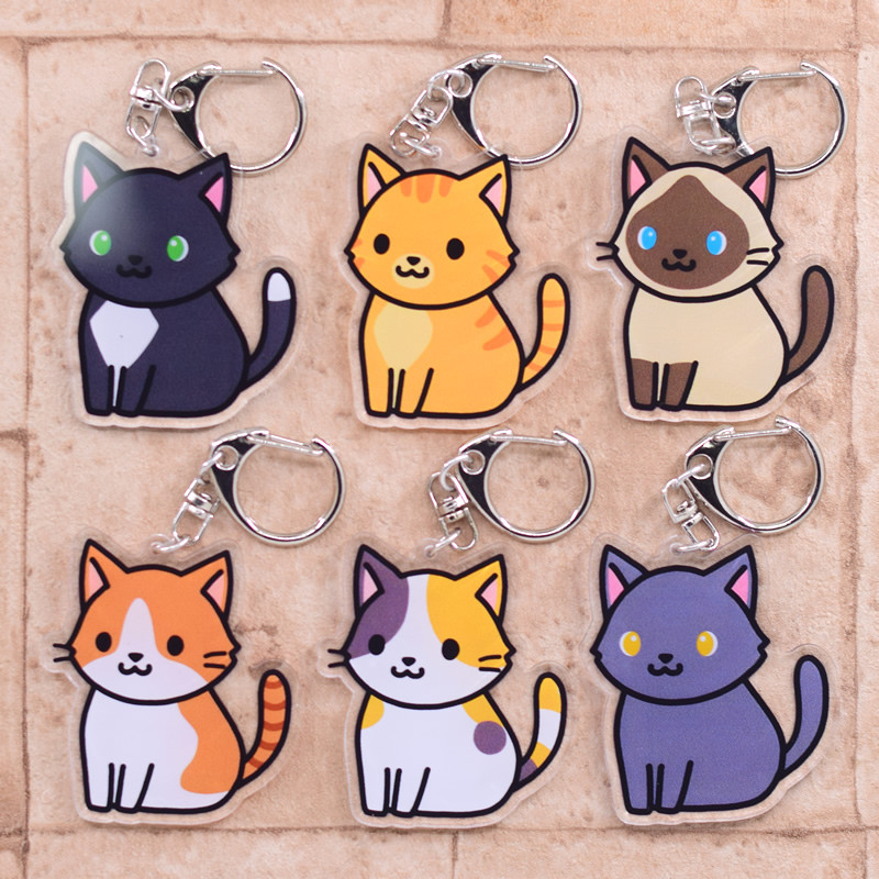 

Cute Cats Keychain Arcylic Cartoon Figures Keyrings Accessories Kids Gift