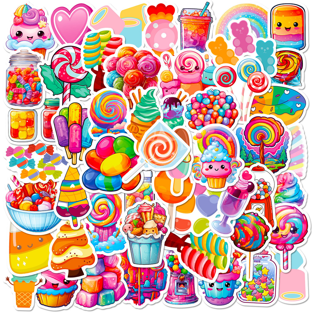 

50pcs Colorful Lollipop Dessert Graffiti Stickers for Luggage Phone Cases Laptop Helmets Skateboard Decorative Stickers DIY Toys
