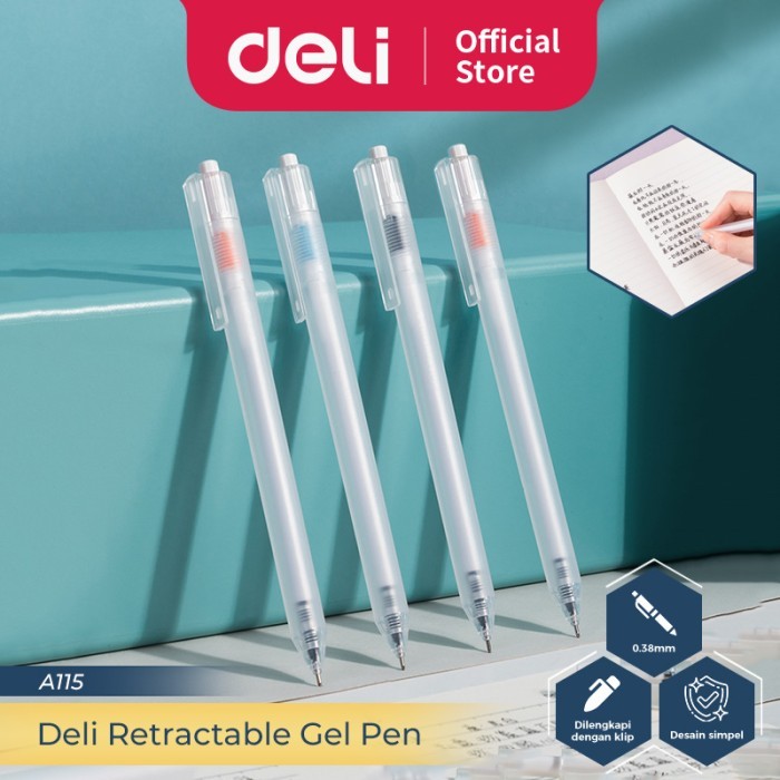 

New- Deli Retractable Gel Pen/Pulpen Cetek 0.38 mm Isi 12 pcs A115-Black-12