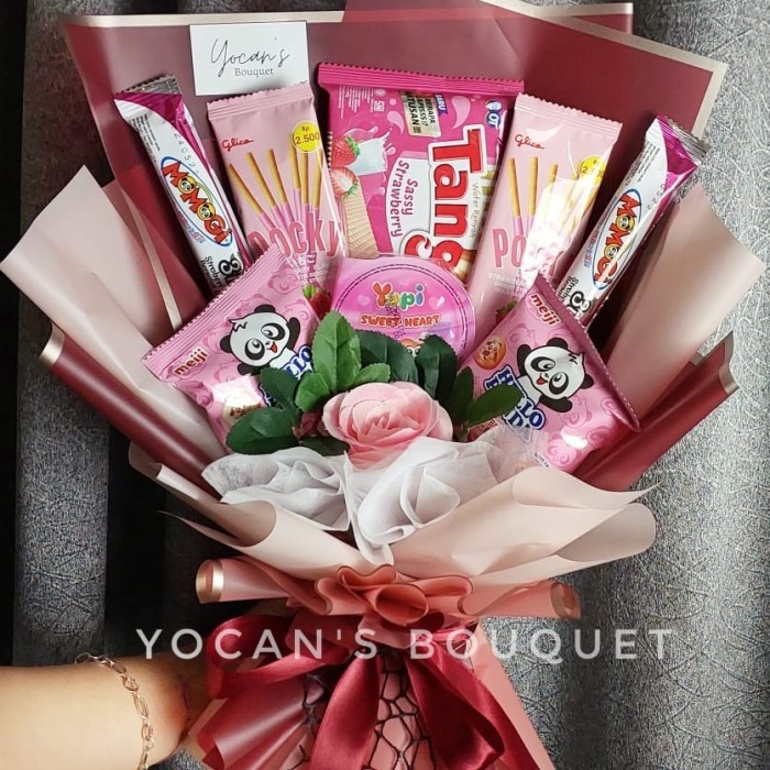 

Snack Bouquet wisuda Hadiah Ulang tahun buket wisuda money buket - Merah Muda