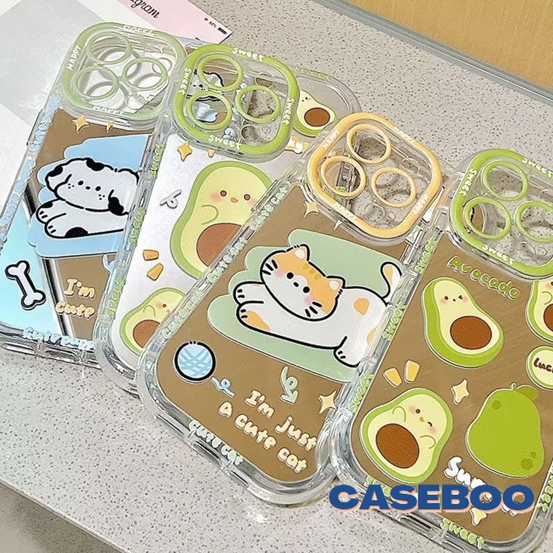 Caseboo Pasangan Alpukat Kucing Anak Anjing Case Untuk IPhone 8 7 15 14 Plus 11PRO 14 11 12 15 13 Pr