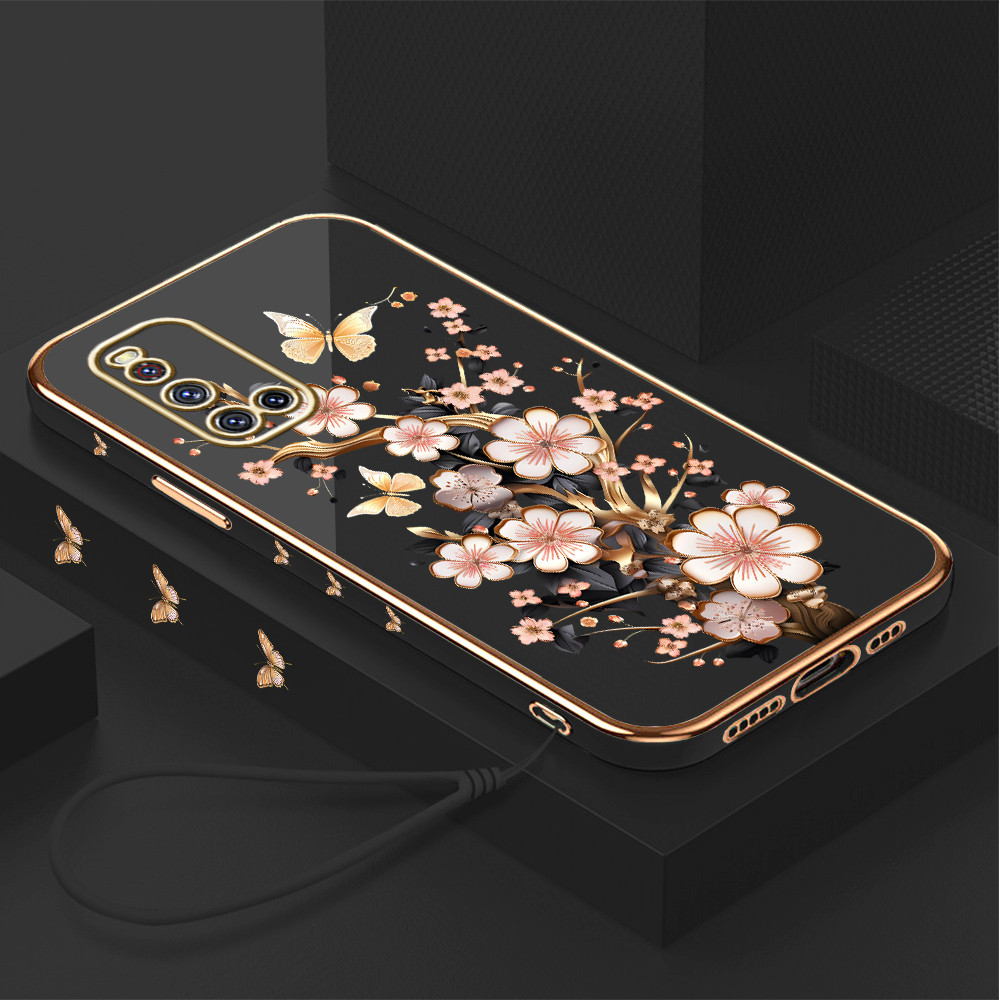 Vivo V19 Hp Casing Silikon Softcase Handphone Untuk Light Luxury Pink Flower Butterfly 2418 Soft Kes