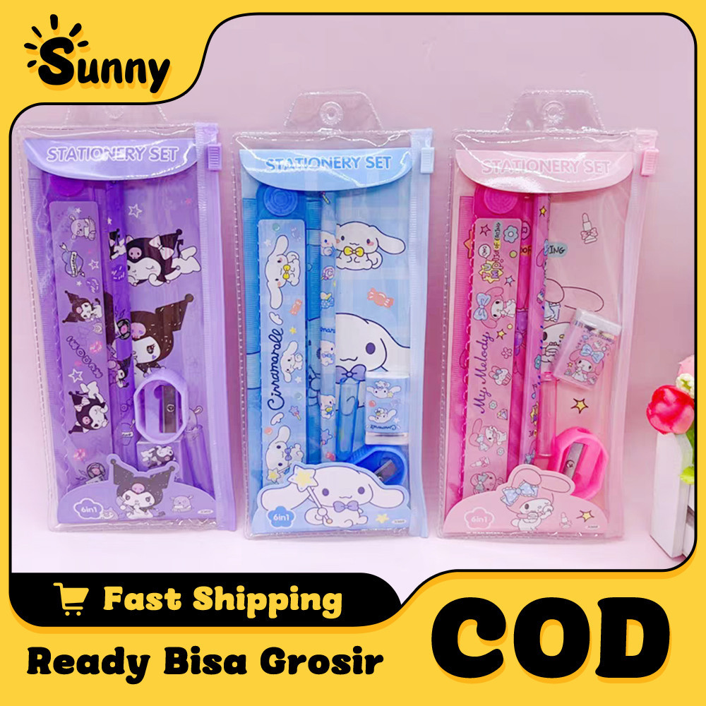 

5 in 1 Kotak Pensil Anak Stationery Set Set Alat Tulis Kartun Sanrio Perlengkapan Sekolah yang Lucu