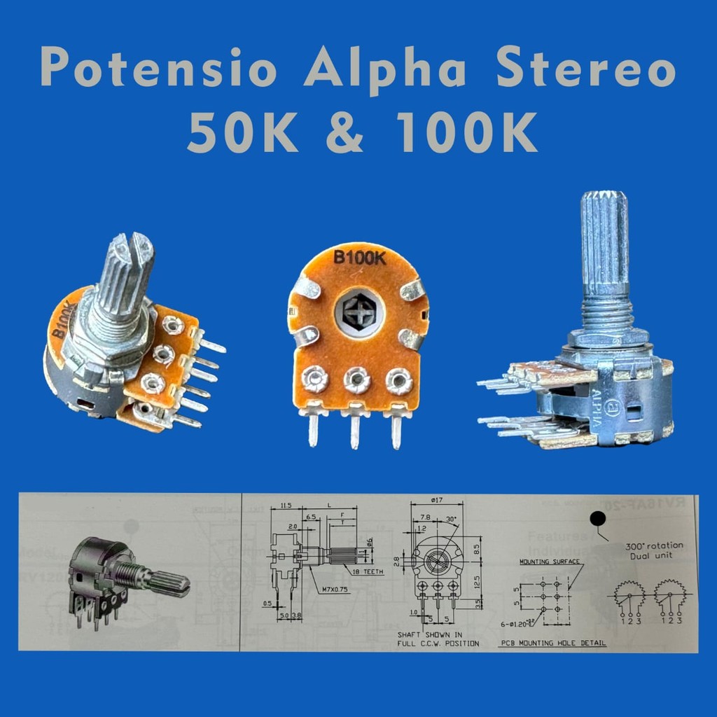 POTENSIO APLHA STEREO 50K 100K potensio stereo alpha