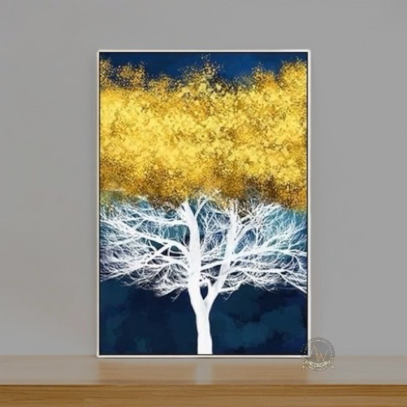 

lukisan abstrak pohon blue and gold