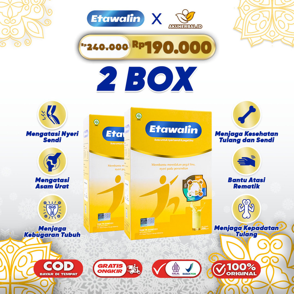 

Etawalin [Paket 2 Box] - Tuntaskan Asam Urat, Rematik, Nyeri Sendi & Tulang Pada Tubuh