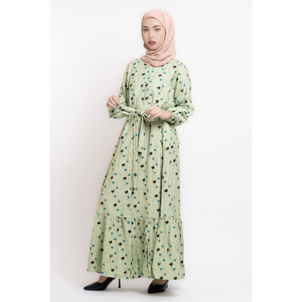 Puricia by Hassenda Gamis Wanita Motif Alesha Tea Green