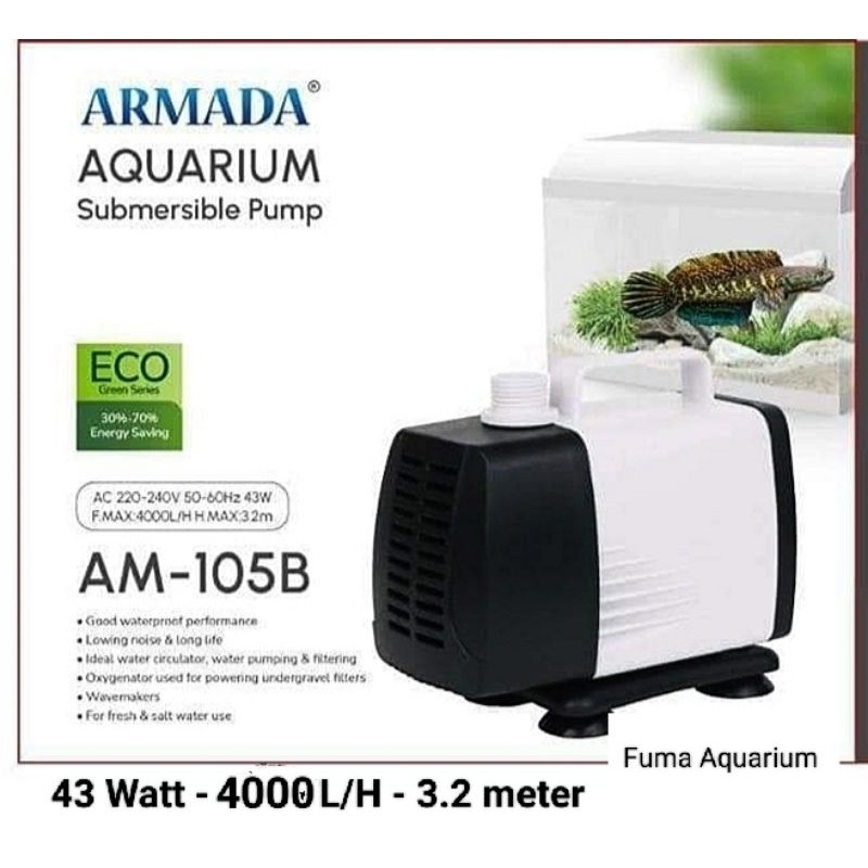 HY76T Pompa filter kolam ARMADA AM-105B KIYOSAKI AR-105B 43 watt, 4000 Lph, Naik 3 meter, mesin pomp