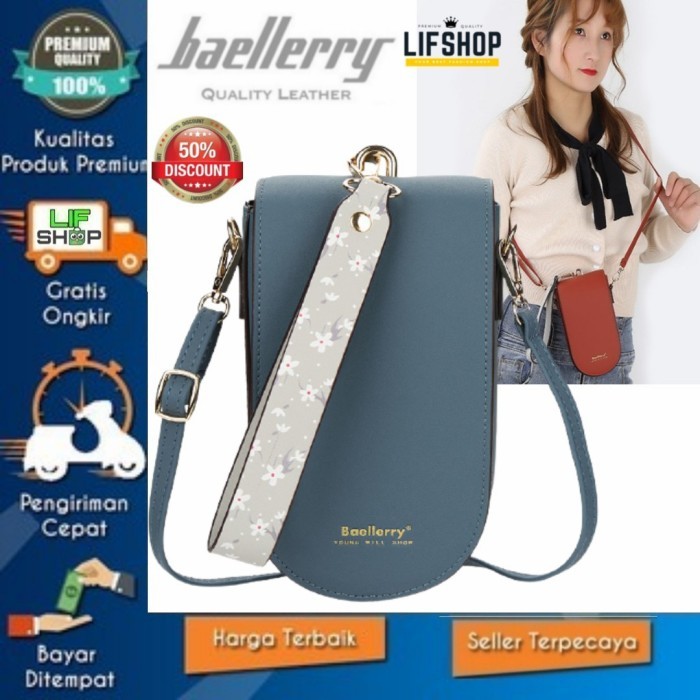 PROMO - Tas Selempang Wanita Dompet Kulit Asli Hp Kalung Cewe  Premium - Royal Yellow