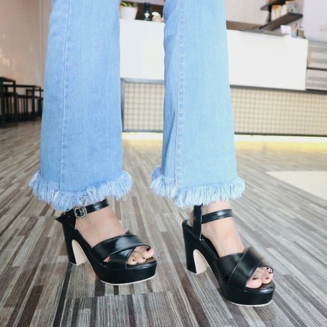 PROMO - Sepatu heels wanita wedges mocca 10cm - Mocca, 36