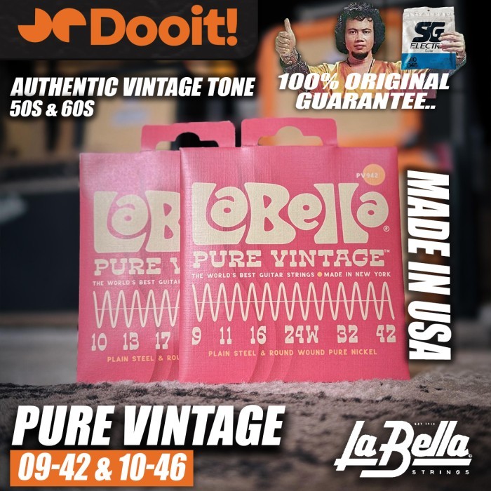 La Bella Labella Pure Vintage Electric Guitar String Senar Gitar Elektrik Pilih Ukuran 09-42 / 10-46