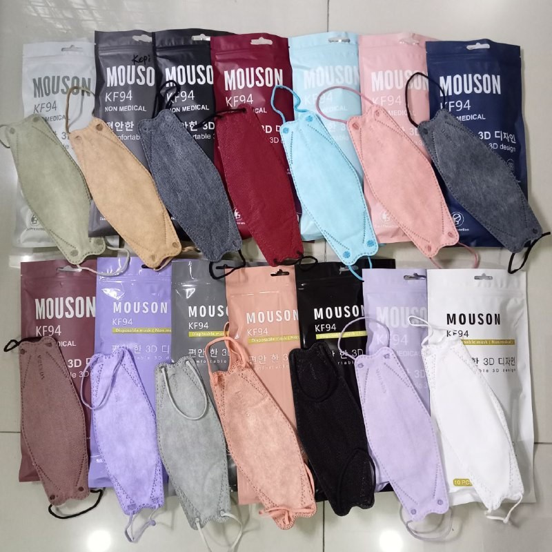 Masker kf94 MOUSON  Embos Warna Motif Tali Senada Original  Medis 4Ply Korea Evo Warna Putih Hitam A