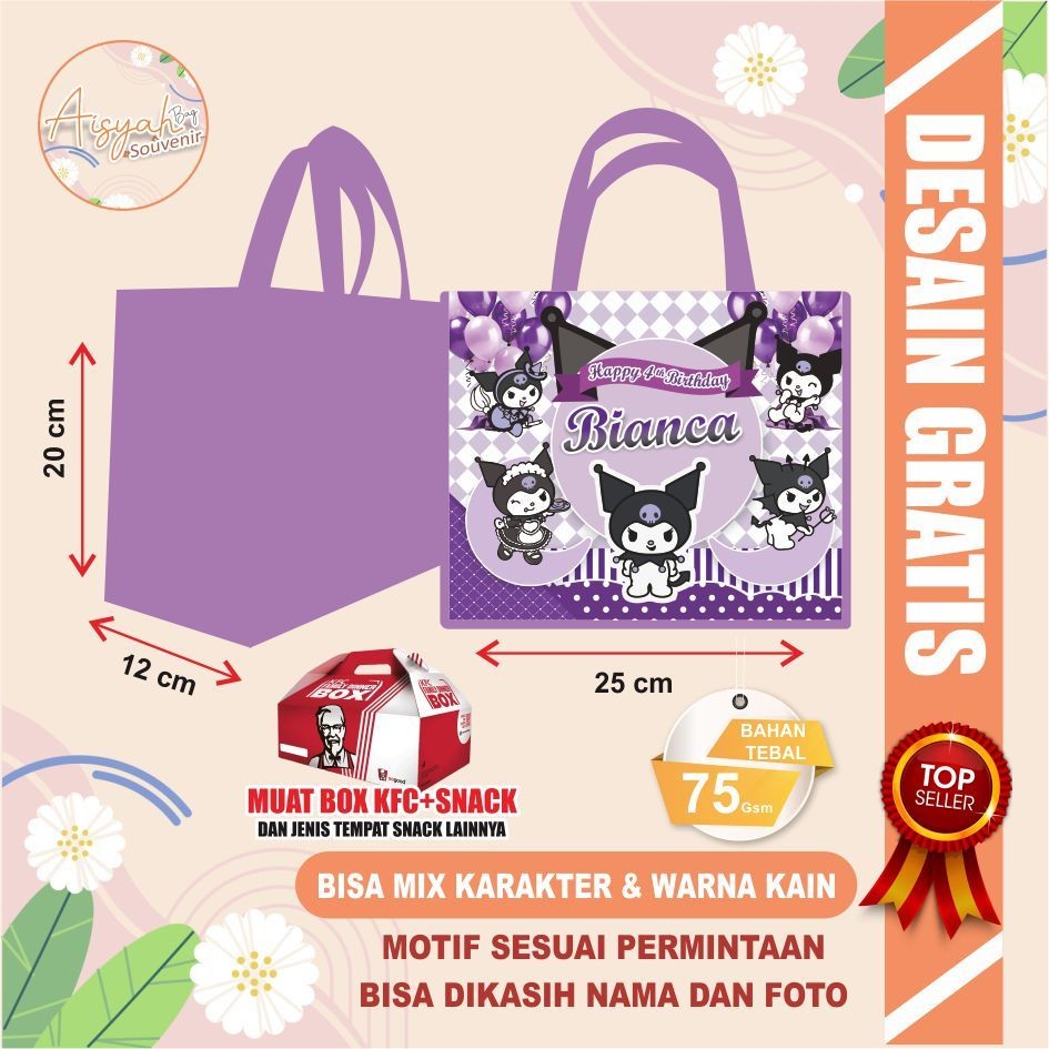 

TAS ULTAH KUROMI / TAS BINGKISAN ULTAH / BUNGKUS KADO / TAS BINGKISAN KUROMI / SOUVENIR TAS KUROMI / TAS ULTAH KUROMI / TAS ULANG TAHUN KUROMI