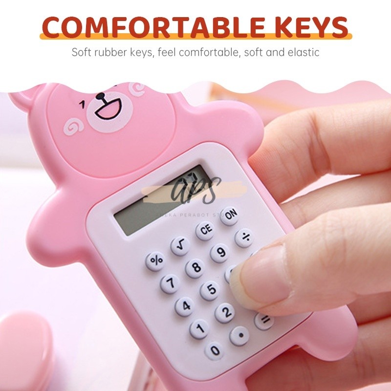 

APS-J407-Kalkulator Mini 8 Digit Portable Lucu Motif Beruang Calculator Travel Tombol Karet Sekolah Stationary Import Warna Unik