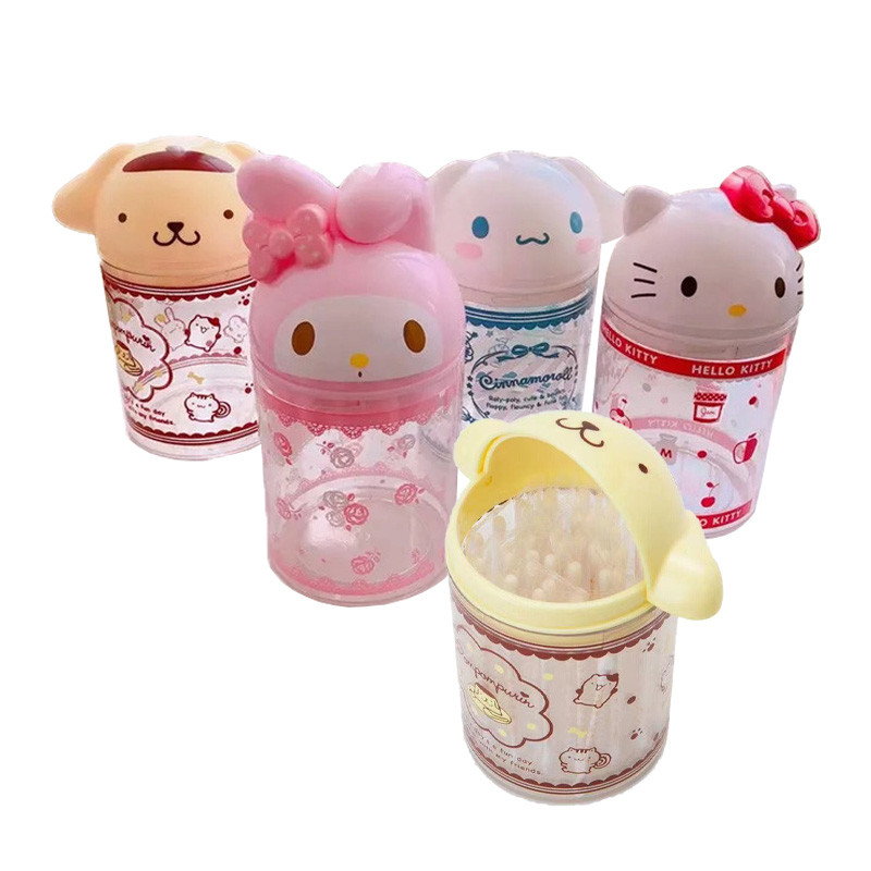 

Kawaii Cartoon Creative Cotton Swab Box Anime HelloKittys Cinnamoroll My Melody Purin Desktop Storage Barrel 3D Cotton Swab Box