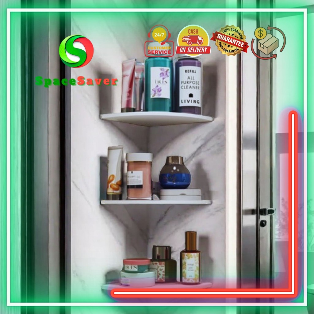 SpaceSaver - Rak Sudut Dinding Kamar 3 Susun Rak Buku Rak Kosmetik Dekorasi Rumah Kontrakan Apartmen