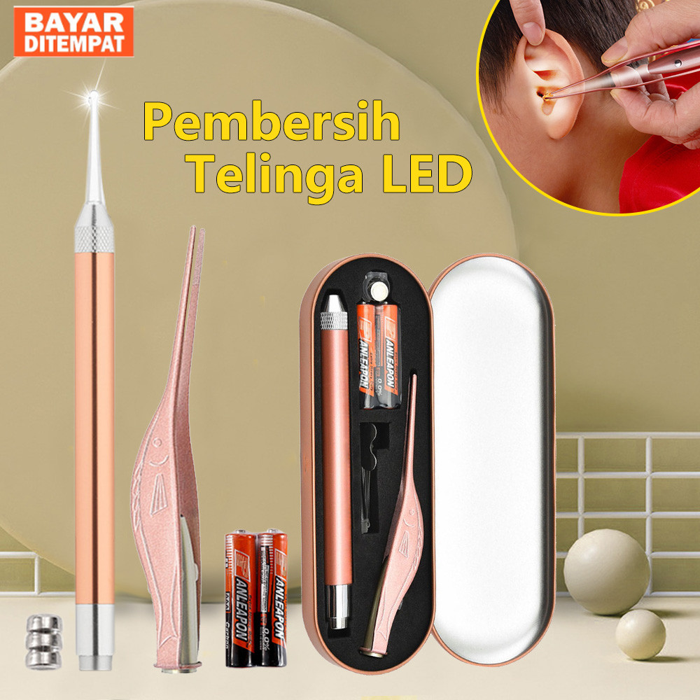 Victoky Alat Pembersih Telinga LED Lampu Senter Korek Kuping Stainless Set