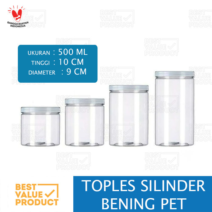 Toples Plastik Jar Silinder 500 ml Bening Pet Tempat Kue Kering Murah