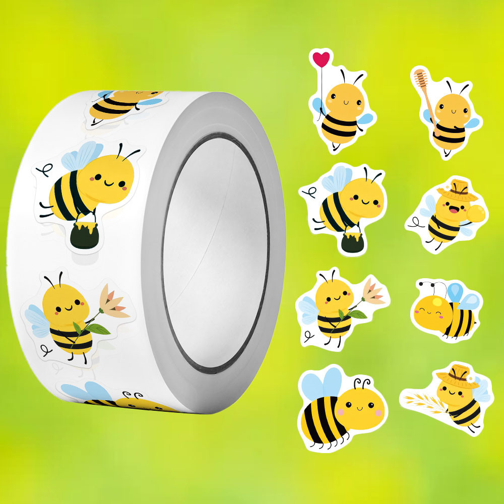 

500Pcs/Roll Heterotypic Bees Stickers 2.5cm/1.0'' Game Art Labels Learning Rewards, Adorn Gifts for Books Watercup Phone PC Pads