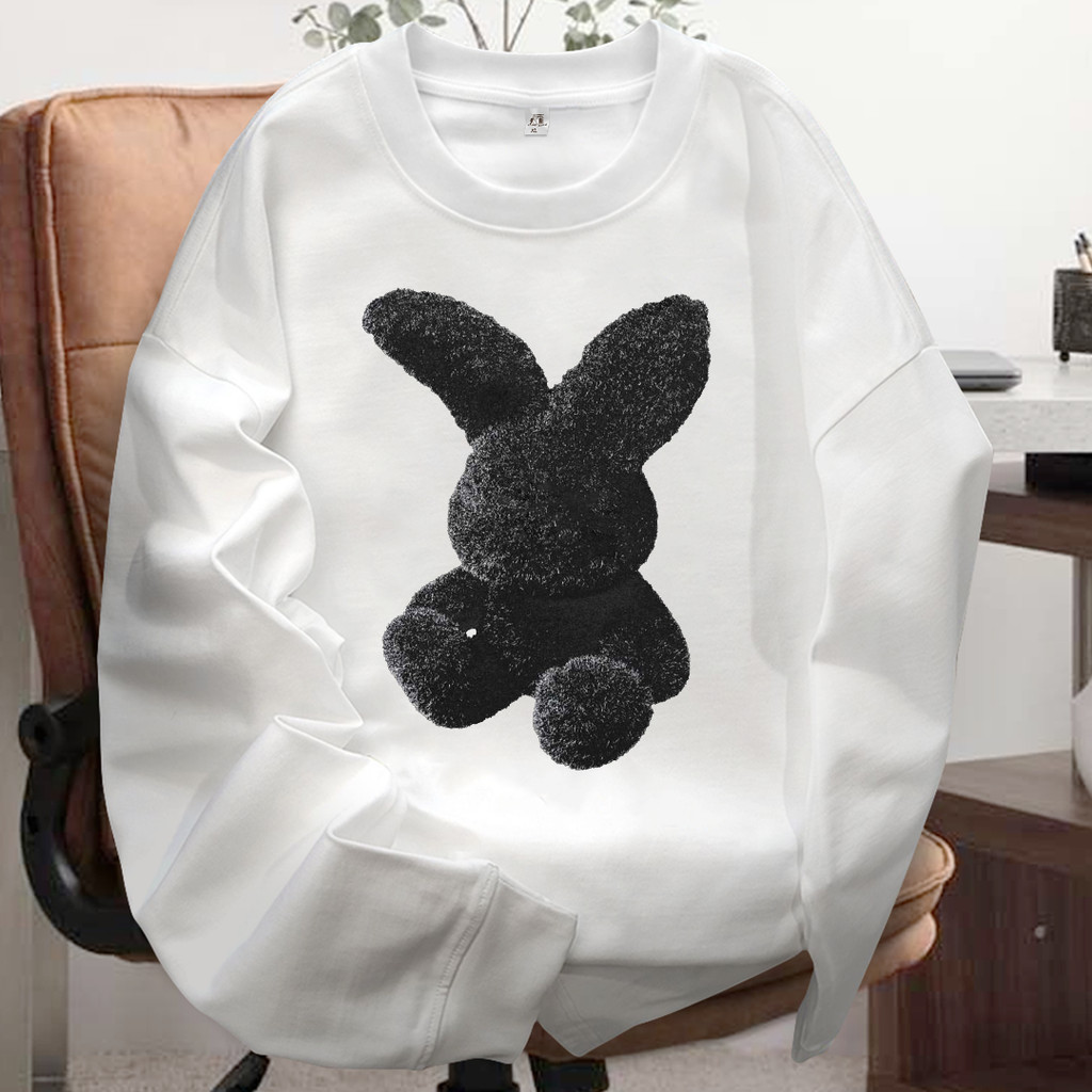 Korean Trend ID – Tshirt Kaos Lengan Panjang Tangan Karet Kaos Gambar Black Rabbit Bahan 100% Cotton