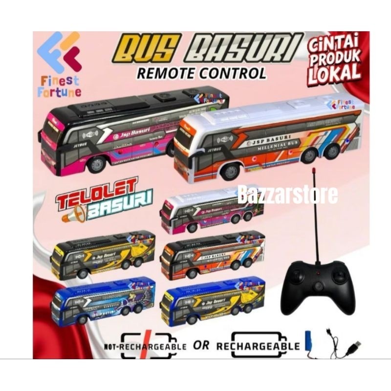 mainan bus Basuri remote control full musik telolet dan lampu LED, bus Basuri viral remote control, 