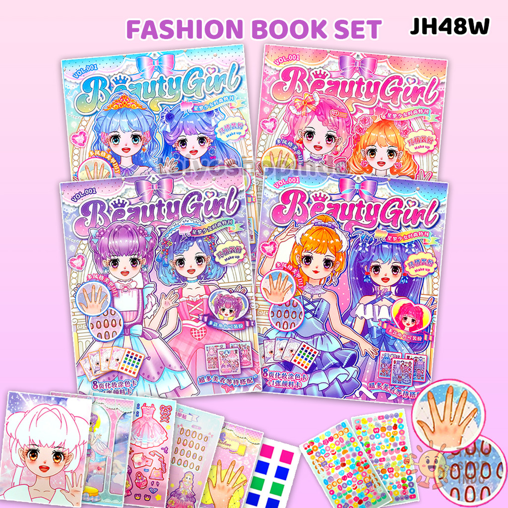 

TAIYO Fashion Book Set Beauty Girl Color DIY Buku Pakaian Lukis Mewarnai Dress Paper Sticker Stiker