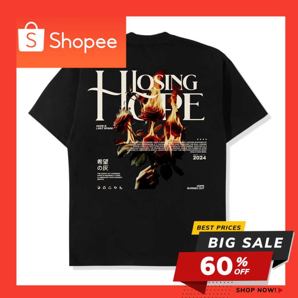 Kaos Distro Terlaris Pria & Wanita T-shirt Hitam All Varian Bear Street Wear Losing Hope Cotton Comb