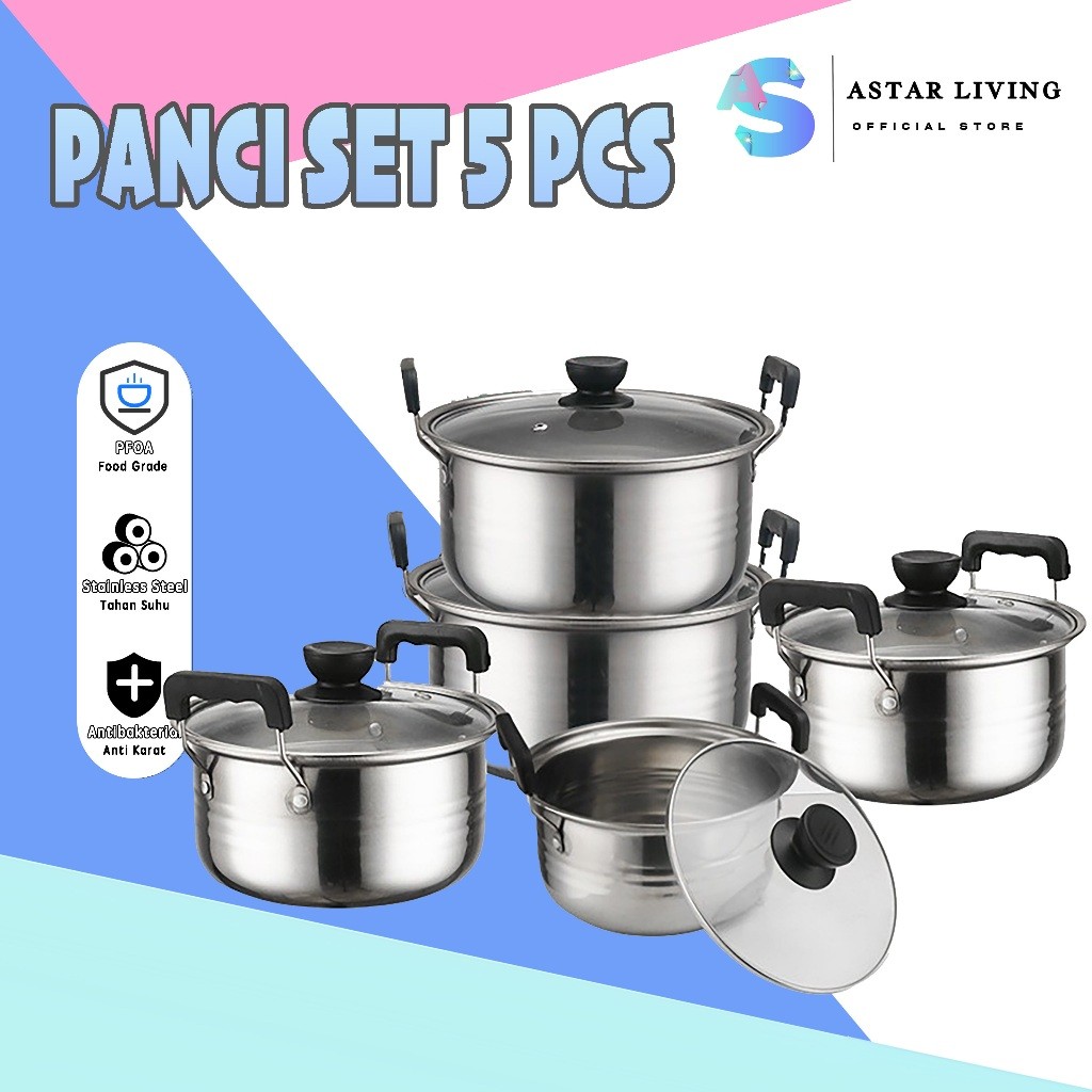 (AL) Panci Set Isi 5 pcs / Panci Steamer Set 5 Susun Tutup Stainless / Panci Set 5 Susun Stainless