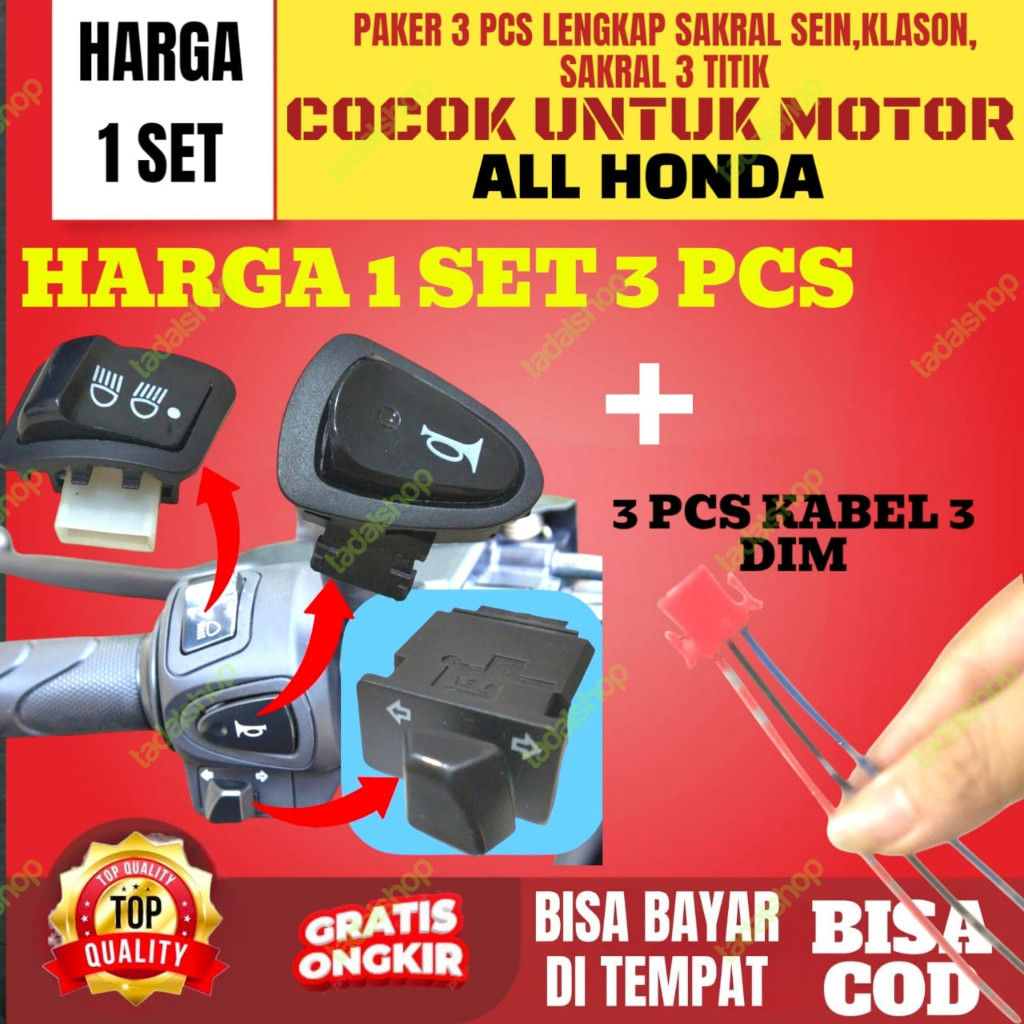 paket tombol saklar motor tombol klakson tombol sen motor tombol saklar tiga titik kabel 3 dim