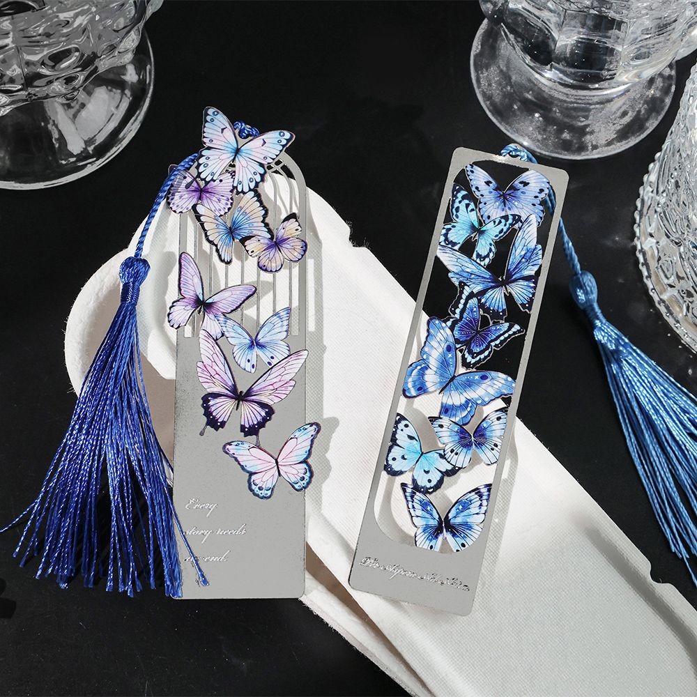 

4 Styles, Tassel Hollowed Out Metal Bookmarks, High-value Dreamy Butterfly Reading Tag Bookmarks