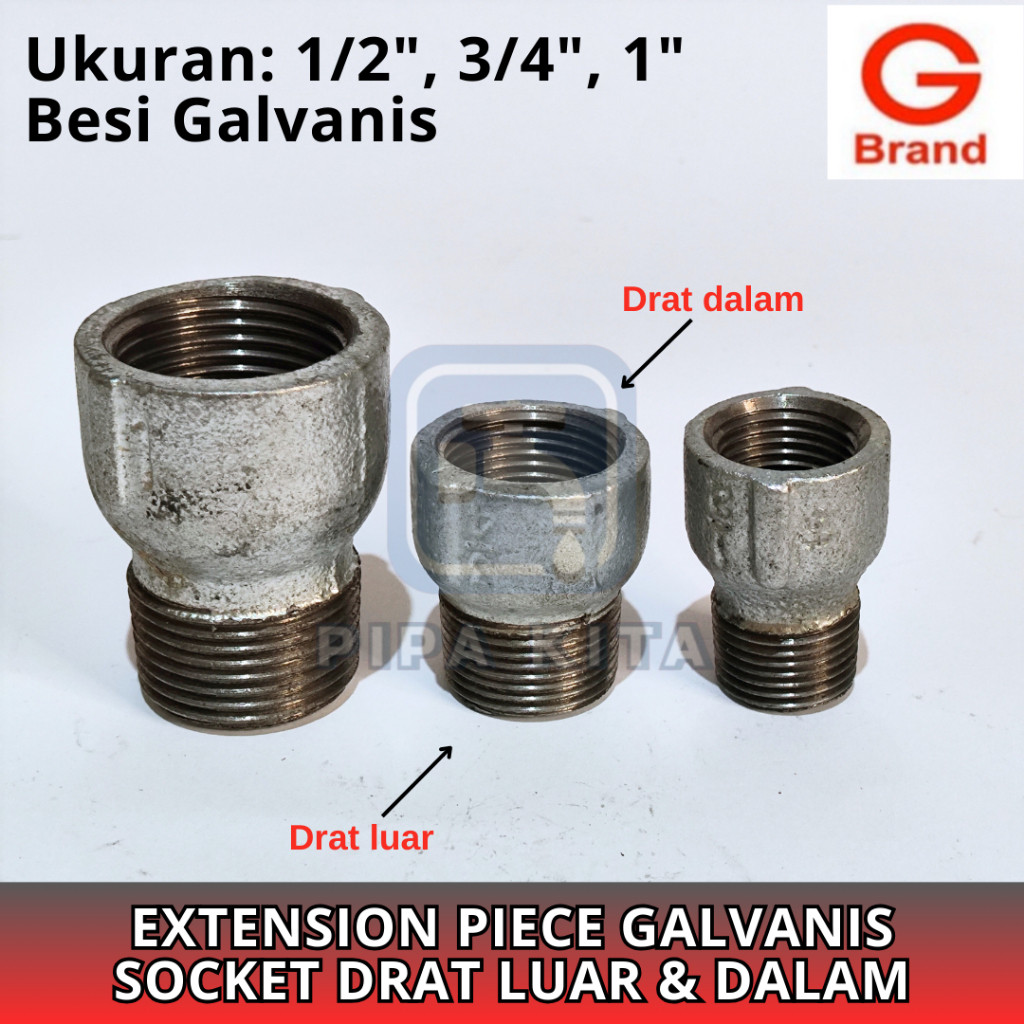 G Brand Extension Piece Galvanis Galunggung Socket Drat Luar Dalam Bspt Nepel Sok 1/2 3/4 1 Inch Dim