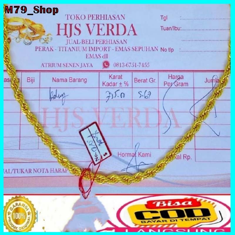 kalung tambang dewasa emas gold asli 24k kadar 19,8 ada surat dapat dompet perhiasan bisa COD