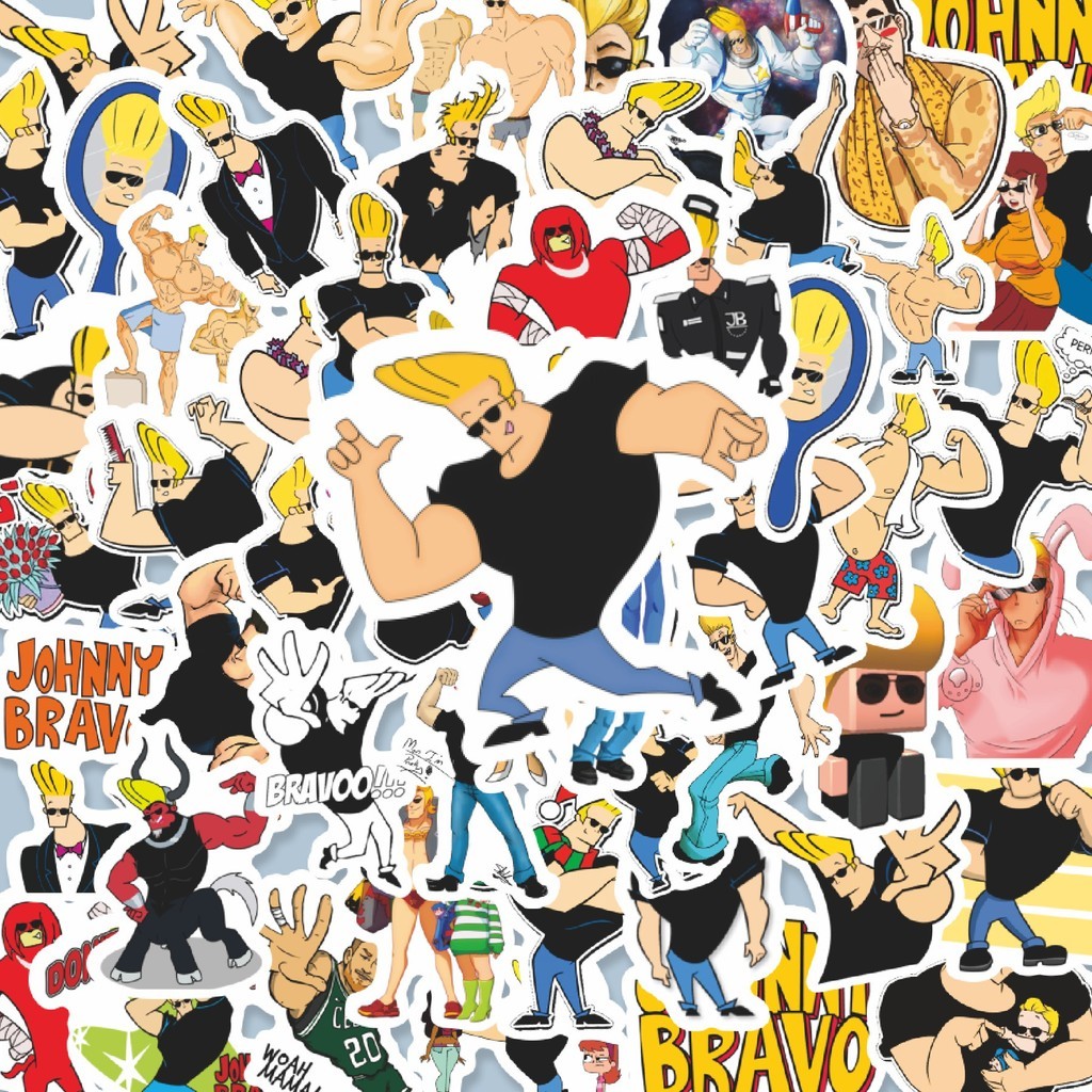 

100PCS Lucu Kartun Johnny Bravo Stiker Aesthetic Stiker Anti Air Stikers Berperekat Waterproof sticker decal buat Motor Helm Buku Journal Koper Casing HP Laptop Botol Minum Hadiah anak