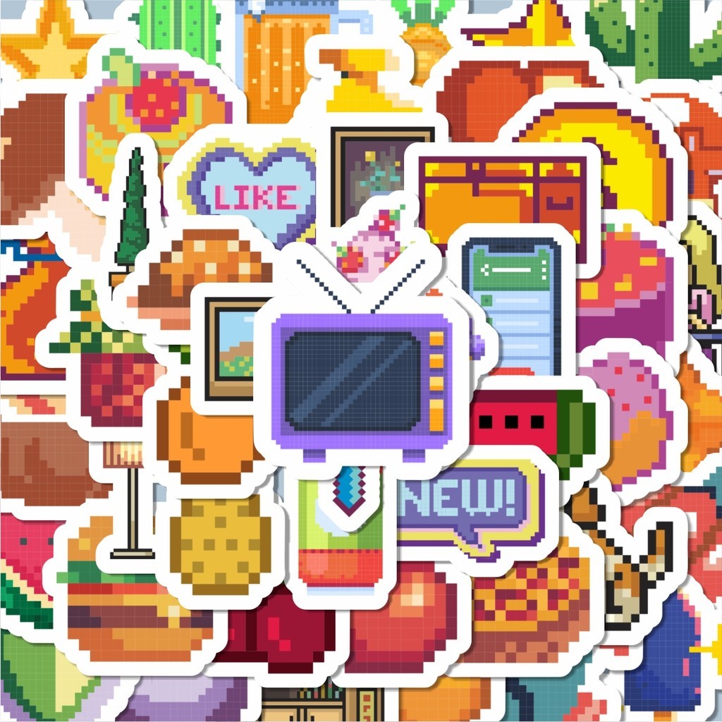 

100PCS Lucu Sticker Kartun Pixel Sticker Stiker Aesthetic Stiker Anti Air Stikers Berperekat Waterproof sticker decal buat Motor Helm Buku Journal Koper Casing HP Laptop Botol Minum Hadiah anak