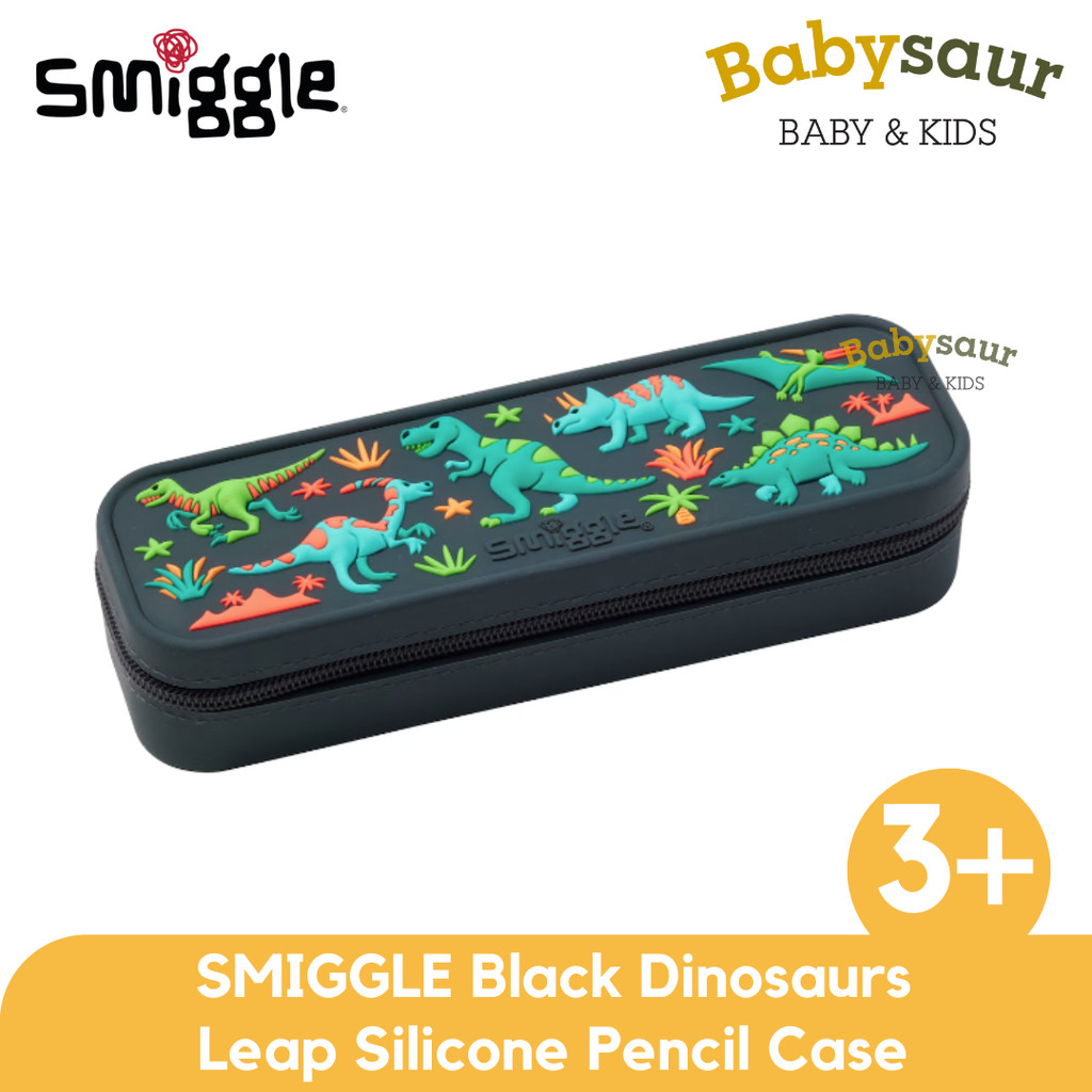 

SMIGGLE 100% Original Black Dinosaurs Leap Silicone Pencil Case Peralatan Sekolah Tempat Pensil Anak Laki Laki
