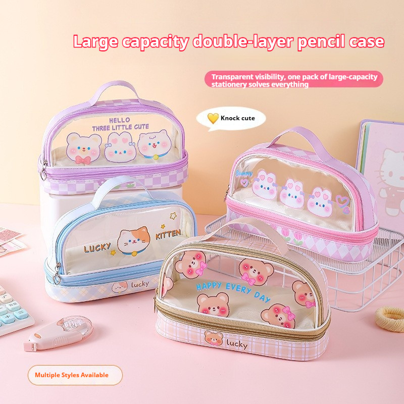 

Tempat Pensil Besar,Transparan PVC Pencil Case, Tas Pensil Murid Lucu,Kotak Pensil Anak Esthetis
