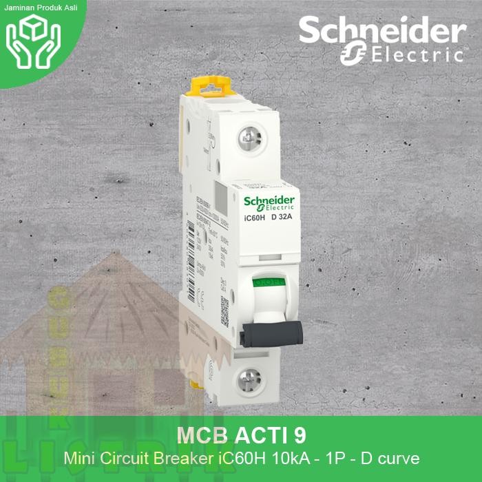Schneider Electric MCB iC60H 1P 32A 10kA, 15kA Kurva D A9F85132 Acti 9