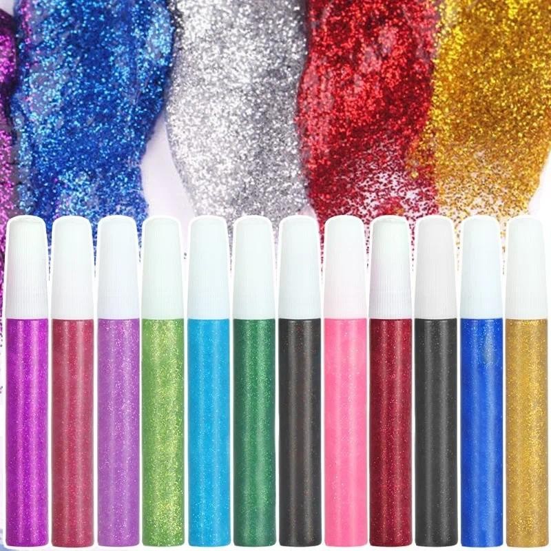 

10ml Color Glitter Glitter Glue Pen 12 Colors Children's Handmade DIY Graffiti Decoration Painting Washable Gold Powder Pigment