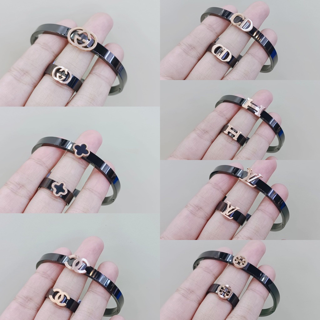 TERMURAH  Gelang Cincin Titanium Bangle Hitam Keramik jg-09